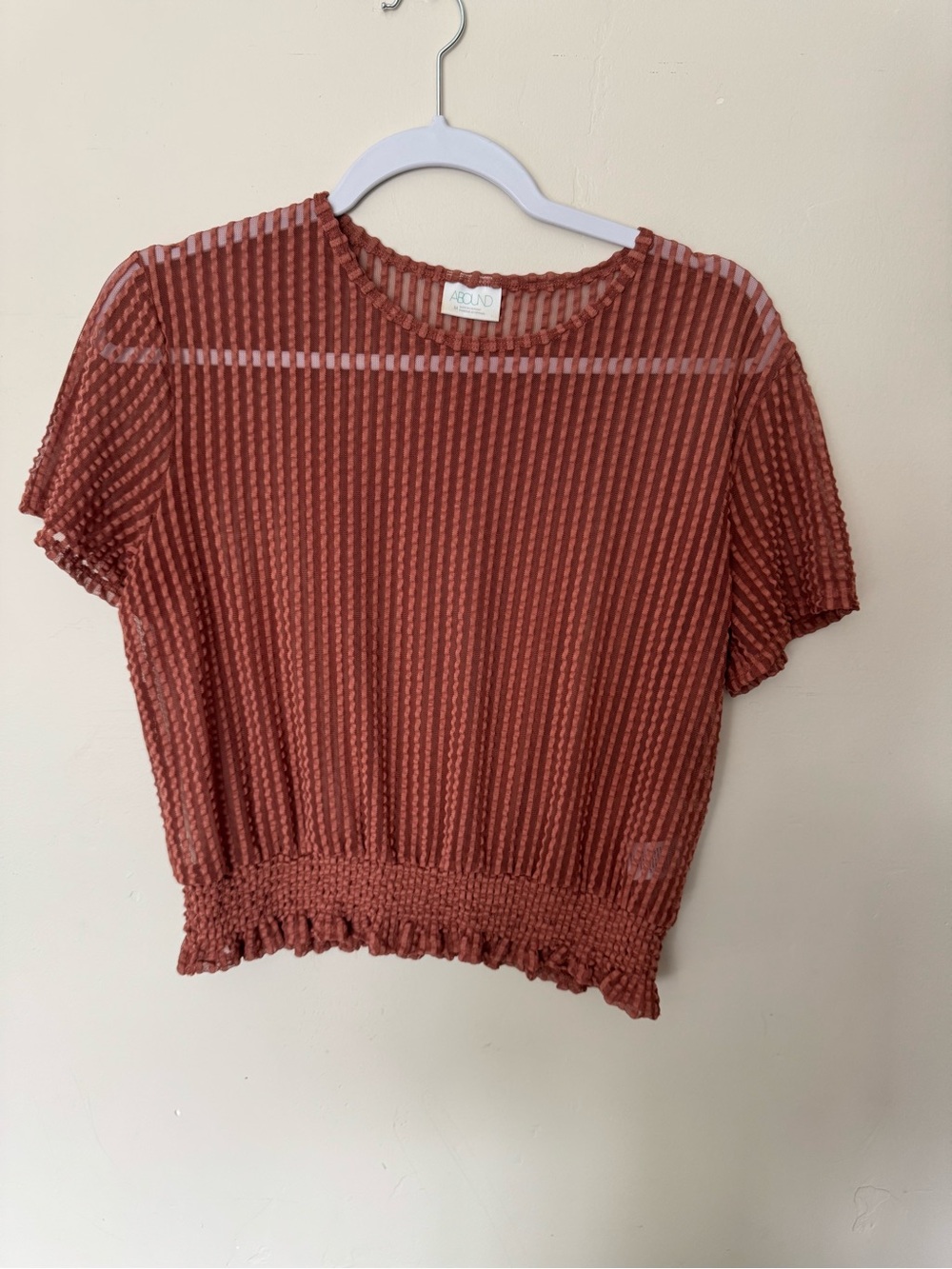 Abound Rust Short Sleeve Sheer Textured Top